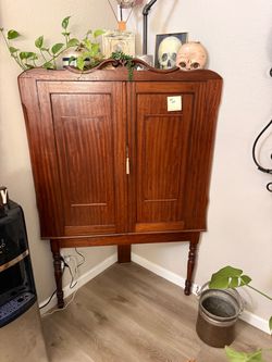 Antique Wooden Corner Cabinet on Stand (CABINET ONLY)