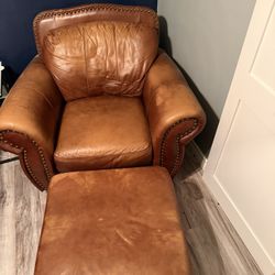 Leather Armchair & Ottoman