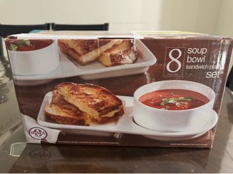 8-Piece Soup Bowl & Sandwich Plate Set - White, New in Box"