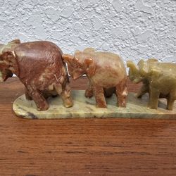 Vintage Hand-carved Elephant Soapstone Family Figurine
