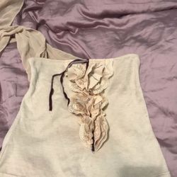 White and gray floral scoop neck shirt