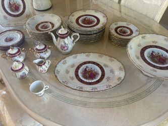 Victorian mid century plate set never used