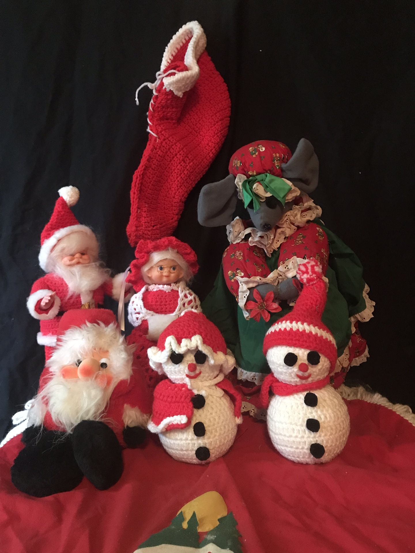 Vintage Crotchet and Plush Christmas Dolls 8 Lot