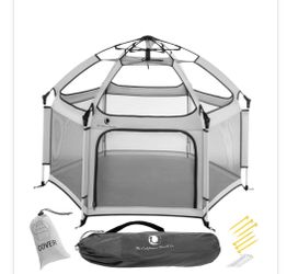 Pop 'N Go Baby Playpen, Portable Pack N Play, Canopy Beach Tent Light Grey  Open box  Inventory Number 10(contact info removed)3