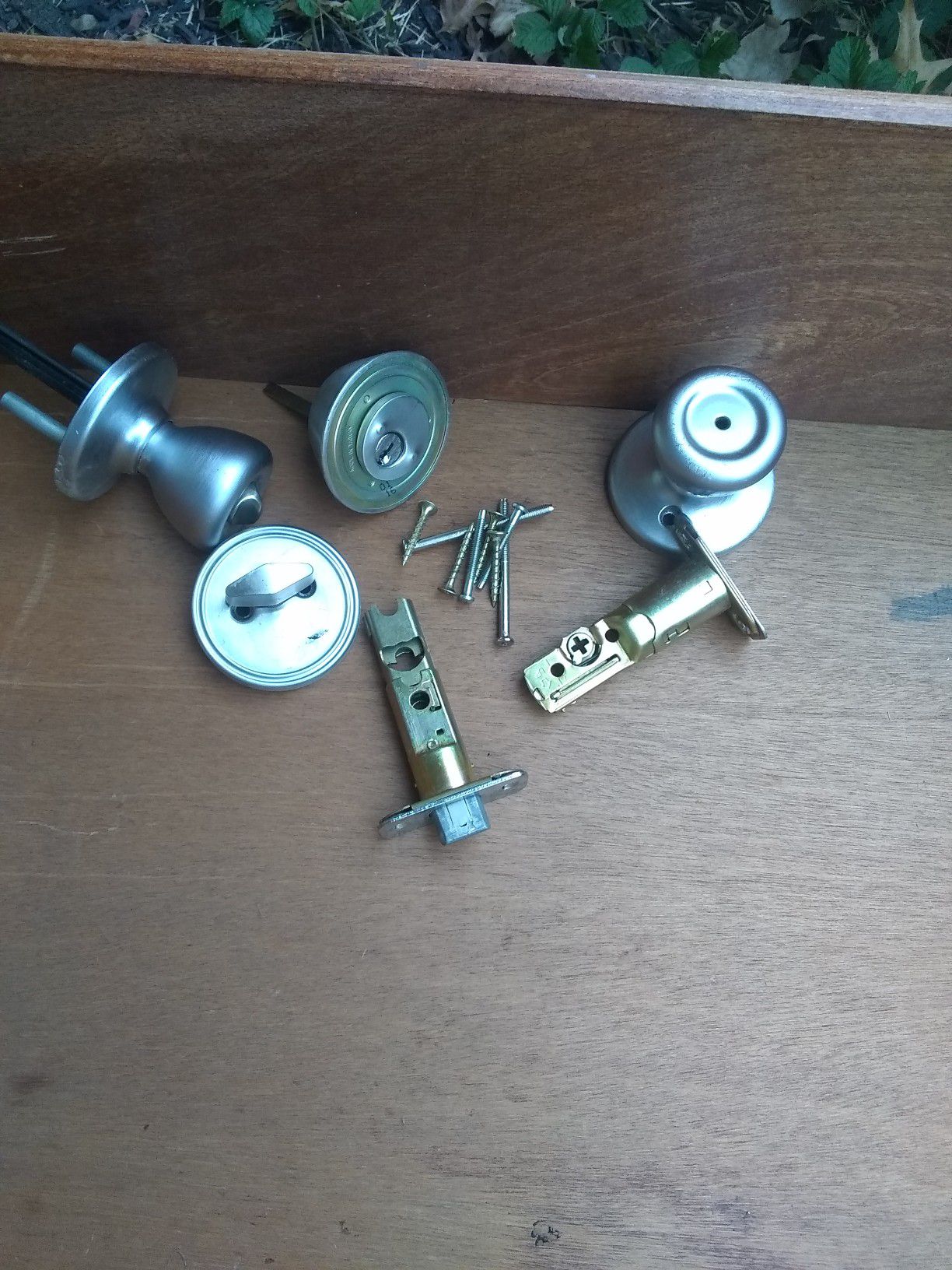 Deadbolt lock and door handle. Used.