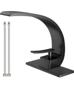 Modern Matte Black Bathroom Sink Faucet, Single Hole with Deck Plate $55