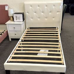 White Twin Size Platform Bed Frame