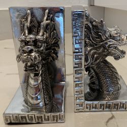 2 Asian Chinese Dragon Statues. MCM Z Gallerie Look! New. Pair Can Be Used As Bookends. White, Silver Or Gold.  $50 Per Pair!