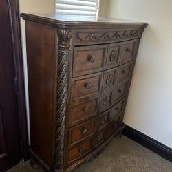 Solid Wood Carved Dresser  – Elegant Dark Finish