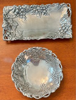 Arthur Court silver metal bowl and tray (set)