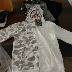 Bape Hoodie White And Camo 
