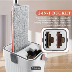 Hands-Free Flat Mop And Bucket Set And 2pcs Mop Pad/ 4pcs Mop Pad- Dual-Purpose