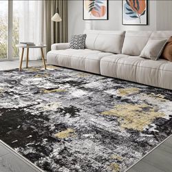 Washable Rug 9x12 - Abstract Black Gold