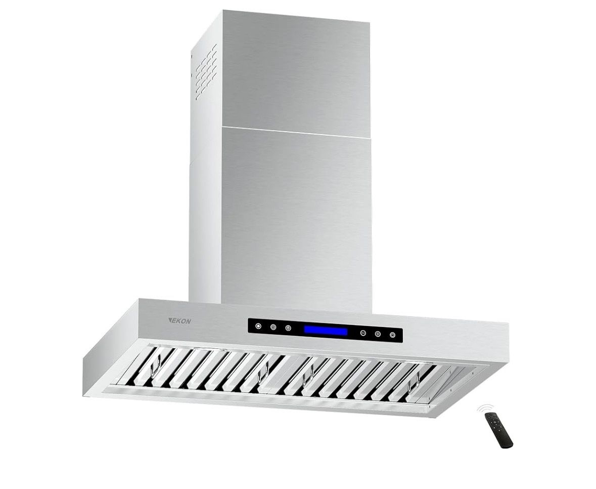 Y116 EKON 900 CFM Range Hood Stainless Steel 36 inch Kitchen Hood Vent With 4 Speeds Touch Panel Control LCD Display and Remote / 2 Pcs 3W Led Lights