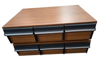 Vintage Faux Wood Grain 3-Drawer Cassette Tape Storage Cases - Stackable Matching Pair