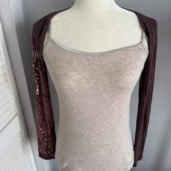 Unique Brown & sequined long sleeve open front crop cardigan sweater From Bali