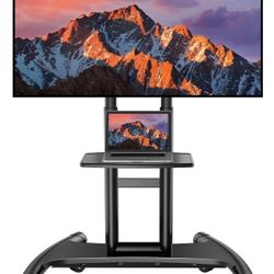 PERLESMITH Rolling/Mobile TV Cart with Wheels for 32-82 Inch LCD LED 4K Flat Screen TVs - TV Floor Stand with Shelf Holds Up to 100 lbs, Height Adjust