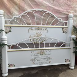 Queen Bedroom Set French Boho Style Including Bed Frame,rails,slants, One Nighstand Set Has Been Refurbished!🌺