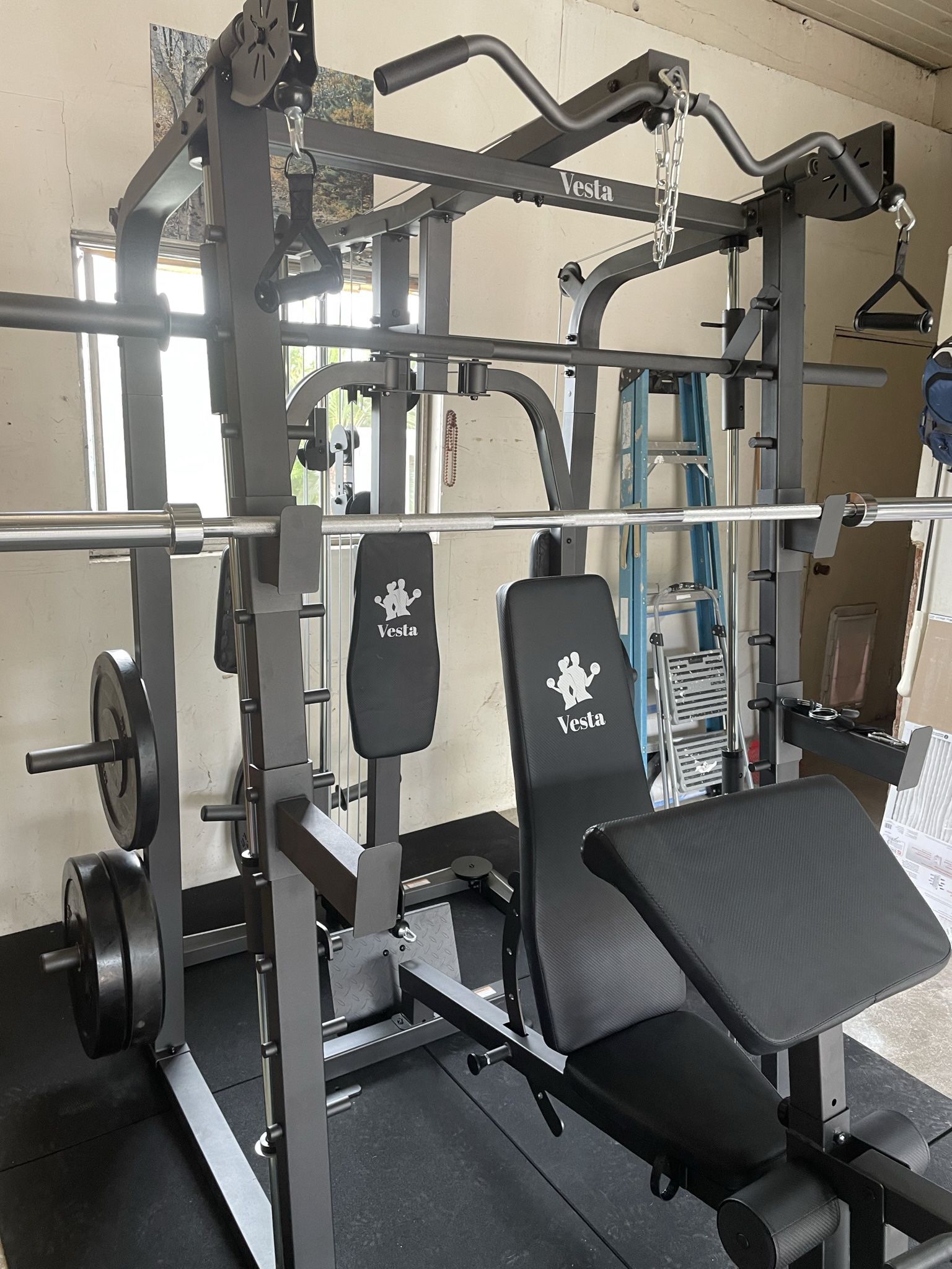 Vesta Fitness Smith Machine 2001 w/Bench Attachment 230lb Bumpers Weights 7ft Olympic Bar Fitness Gym Equipment FREE DELIVERY 🚚
