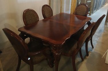 Elegant 7-Piece Cherry/Mahogany Finish Formal Dining Room Set - Table & 6 Chairs