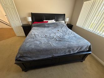 Black Wood king Bed Frame with Storage & side tables
