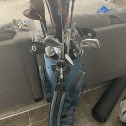 PowerBilt golf clubs and and Stand Up bag. 