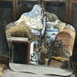 Antique Frameless Mirror  Etched 