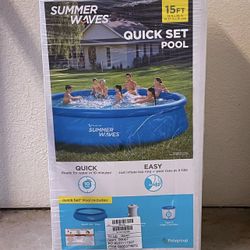 Summer Waves 15 ft x 36 in Quick Set Inflatable Swimming Pool with Filter Pump