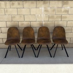 NEW Brown Dining Chairs (Set of 4), Swivel Fabric Suede Accent Side Chair Armelss Mid Back w/Rotated Seat Cushion & Metal Legs