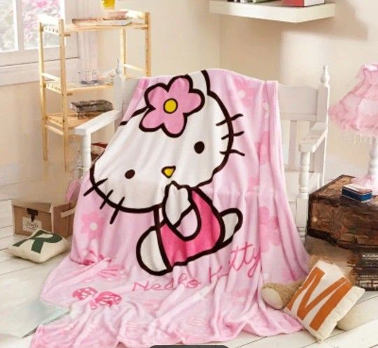 Hello Kitty Soft Fluffy Blanket Y2K Sanrio Cartoon Cute Plush Blanket, Kawaii Air Conditioning Blanket Perfect for Bed, Couch, Office, Outdoor Camping