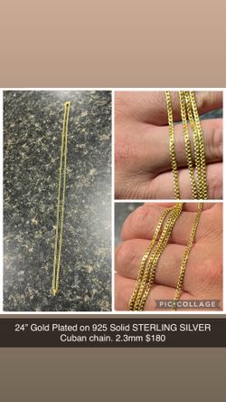 NEW 24” Cuban chain.  Gold plated over SOLID 925 sterling silver 2.3mm