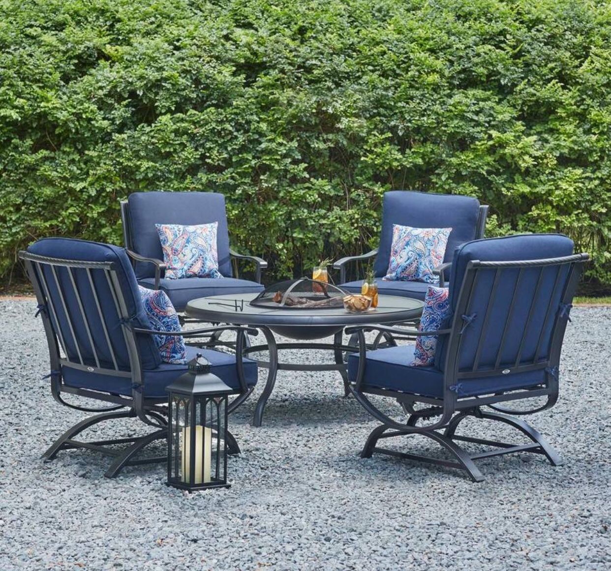 Hampton Bay Redwood Valley Steel 5-Piece Patio Fire Pit Seating Set