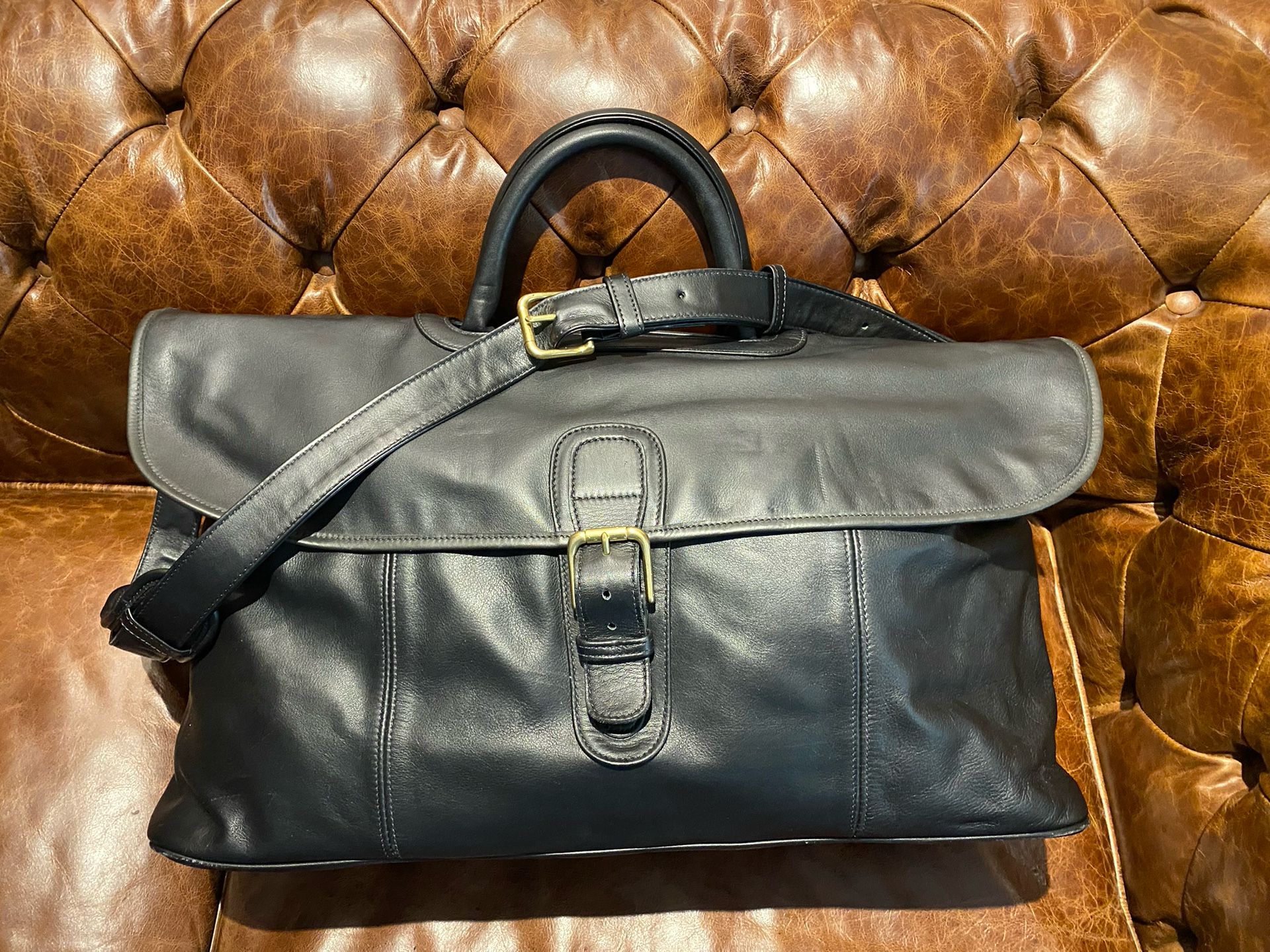 Coach Black Leather Messenger Style Weekender Bag