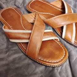Tommy Bahama Sandals Anchors Away Mens 12D Chestnut Brown Leather Sandals 