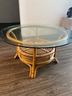 Italian style rattan bamboo glass coffee table