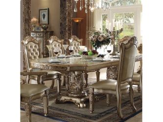 Vendome Gold Patina Double Pedestal Dining Table w/ 2 x 18" Leaves