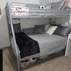 Twin Over Full Gray Metal Bunk Bed With Mattresses & Foam Toppers