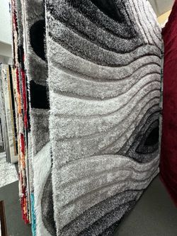 Gray Black Shaggy Area Rug with Wave Pattern