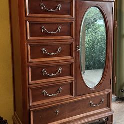 Vintage 1990’s Cherry Wood Wardrobe w/ Mirror - Lexington Furniture!