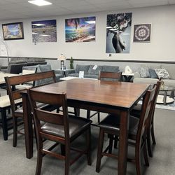 6PC Brown Counter Height Dining Table Set 