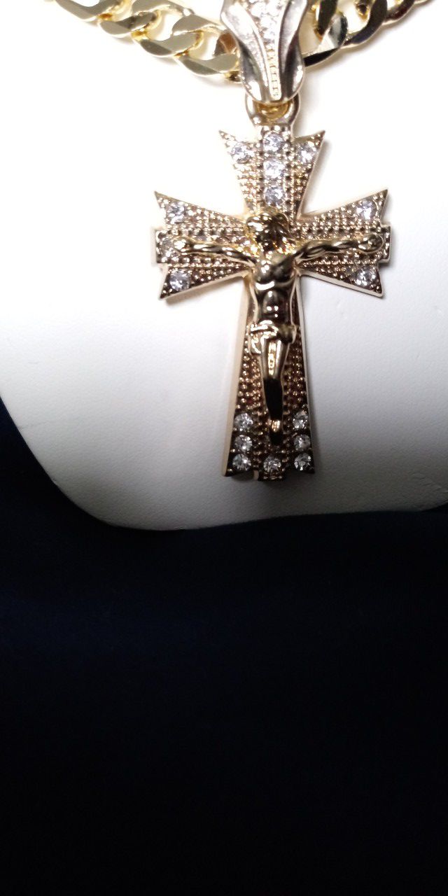 Chain and cross in Gold plate with zirconia stone
