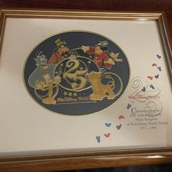 Walt Disney World 25th Anniversary Framed 8 Pin Set Framed -1996