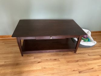 Dark Wood Coffee Table with Drawer and Shelf