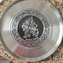 Vintage Handcrafted Pewter Decorative Plate From Thailand