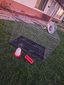 Wire Dog Crate /Chick cage with Feeder, Water, and light Set