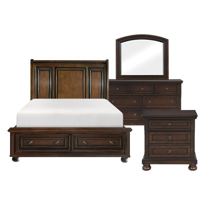 4pc set (Queen Bed, Dresser, Mirror and one night Stand))