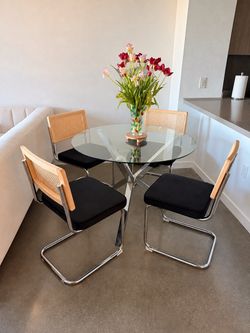 Modern Rattan & Black Velvet Dining Chairs
