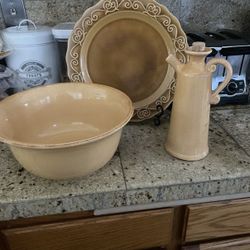 Kitchen Set In Mustard Yellow Color. 