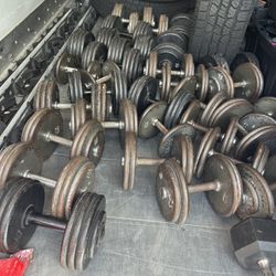 Old school dumbbells 5lb-95lbs in increments of 5 with commercial rack 