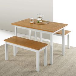 Dining Table with Two Benches, 3 piece set